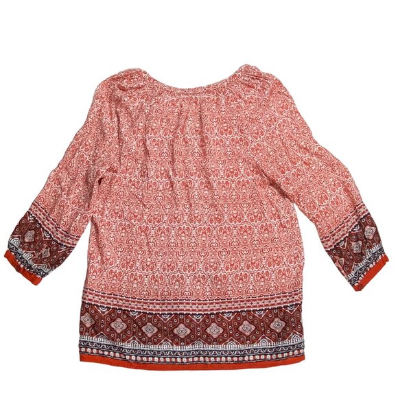 Ava Christine Women's Boho Print Long Sleeve Blouse S Red White - Picture 2 of 6